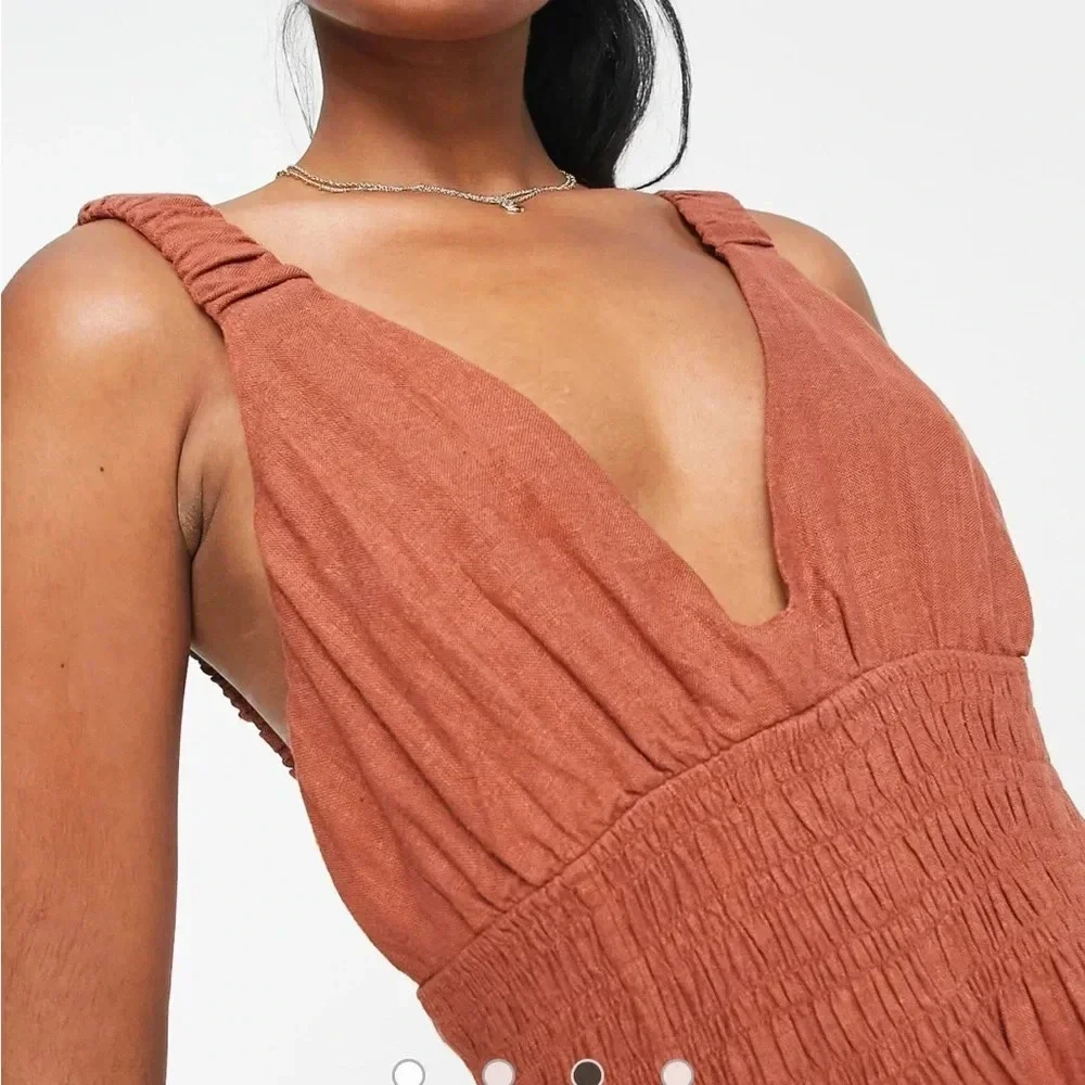 Abercrombie & Fitch Linen Ruched Maxi Dress Size S Petite